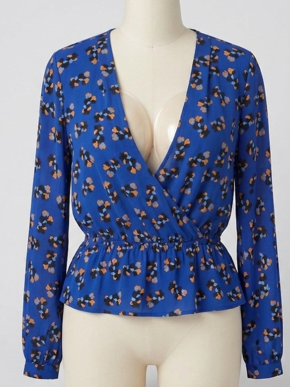 Vince Camuto Royal Blue Floral Wrap Peplum Blouse